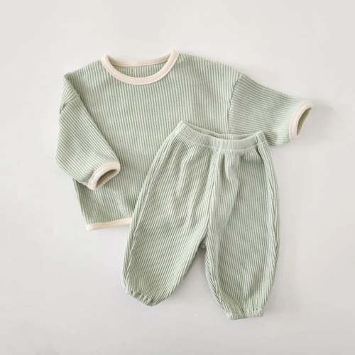 Baby Boys Girls 2Pcs Long Sleeve Waffle Cotton Pullover Crewneck Top + – August + Willow