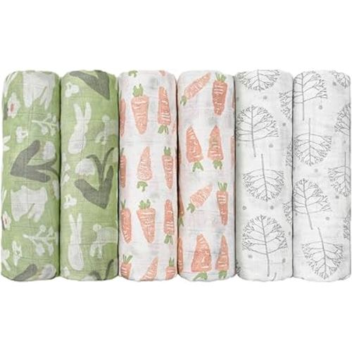 GLLQUEN BABY Receiving Blanket Boy Cotton Muslin Swaddle Blankets Girl Newborn Squares Breathable & Soft Thin Baby Blankets Cloths Double Absorbent Infant Swaddling Wrap - 6 Pack(Carrot)