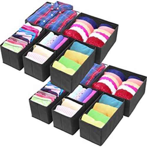 Simple Houseware Foldable Cloth Storage Box Closet Dresser Drawer Divider Organizer Basket Bins for Underwear Bras, Black (Set of 12)