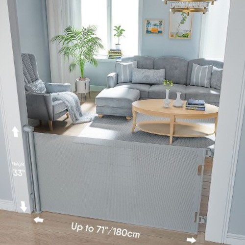 BabyBond Retractable Baby Gate for Stair and Doorway,33" Tall, 71" Wide,Hardware Mounting Kit, Gray