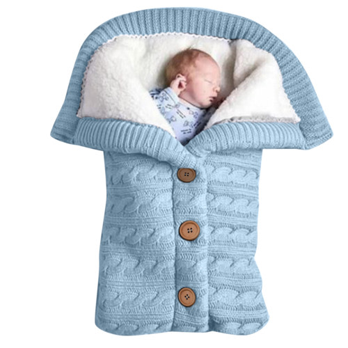 Light Blue Baby Receiving Blankets Unisex Infant Swaddle Blankets Soft Thick Fleece Knit Baby Girls Boys Stroller Wraps Baby Accessory