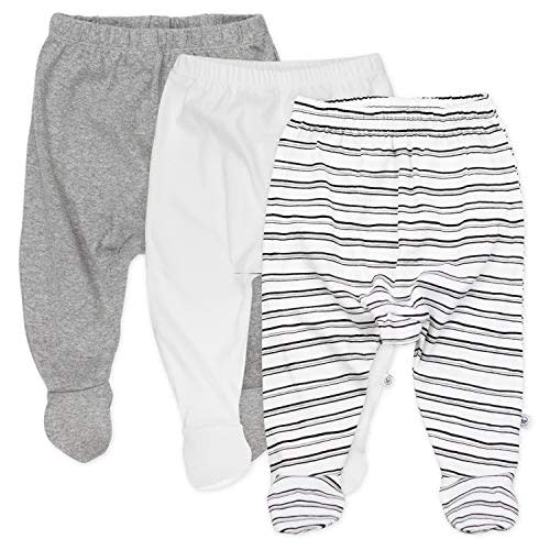 HonestBaby 3-Pack Footed Pants Roomy Fit Pull on Bottoms 100% Organic Cotton for Infant Baby Boys, Girls, Unisex