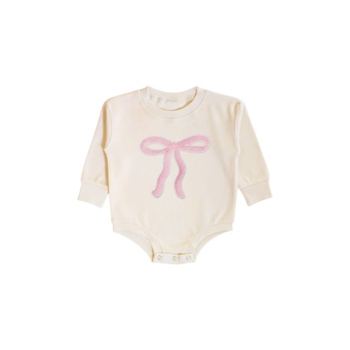 Bow Patch Long Sleeve Romper, 6-12M