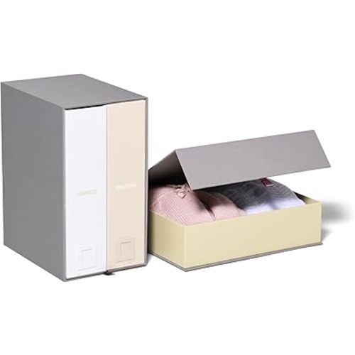 Savor | Deluxe Baby Keepsake and Overflow Box | Slate  –  Fabric Bound Acid-Free Newborn Keepsake and Memory Organizers with Labels for Pregnancy, Mother’s Day, Shower, and Maternity Gifting