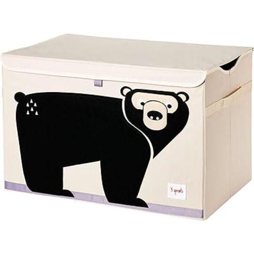 3 Sprouts Large Toy Chest for Kids with Lid and Handles - Collapsible Toy Storage Bin/Trunk/Box/Basket Organizer for Boys & Girls Playroom, Nursery, Bear