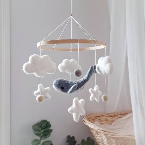Whale mobile nursery Cloud mobile Ocean mobile crib Whale baby mobile boy Underwater sea creature mobile neutral Whale theme nursery decor