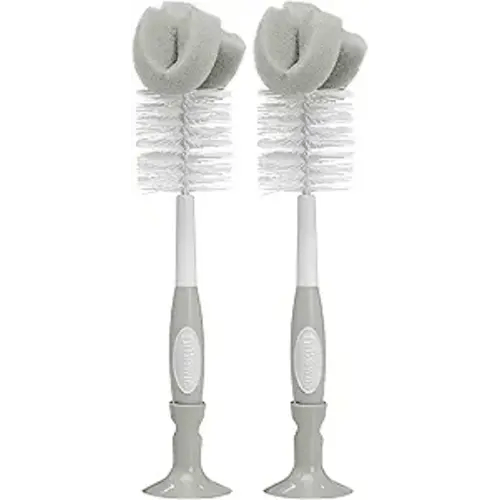 Dr. Brown's Reusable Sponge Baby Bottle Cleaning Brush with Suction Cup Stand, Scrubber and Nipple Cleaner, BPA-Free, Gray, 2-Pack