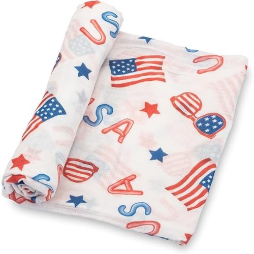 LollyBanks Swaddle Blanket, 100% Cotton Muslin Swaddle Blankets, Neutral Swaddle Blanket 47 x 47 Inches, Baby Blanket for Boys and Girls, Baby Essentials, Registry (USA Print)