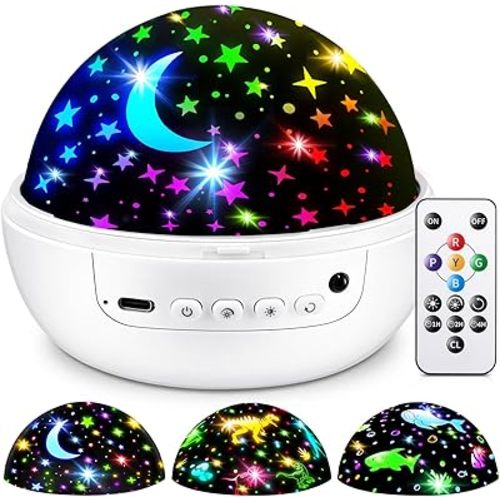 COOLNIGHT Baby Boy Room Decor, 3 Films(Star, Dinosaur, Ocean Animals)+93 Lighting+Remote Dinosaur Room Decor for Boys, 3Timer+3Brightness+360° Rotation, Baby Cooling Items, Gift for Kids 3-8