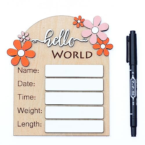 Baby Monthly Milestone Cards - Wooden Monthly Milestone Discs - Newborn Photography Props to Document Your Baby´s Growth - Baby Announcement Sign (Hello World Flower)