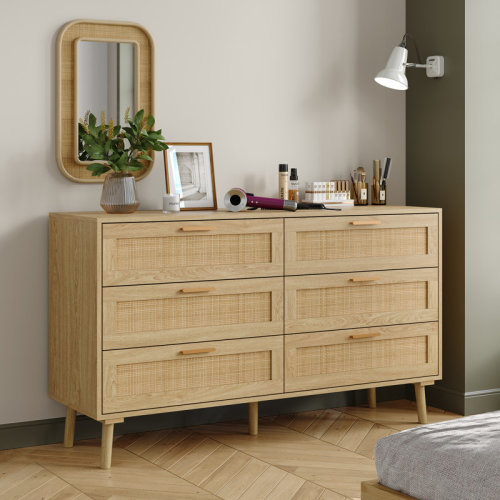 Bay Isle Home™ Seeneytown Rattan 6-Drawer Dresser for Bedroom,47.3“ Boho Chic Storage with Scratch-Resistant Top& Wood Legs & Reviews | Wayfair