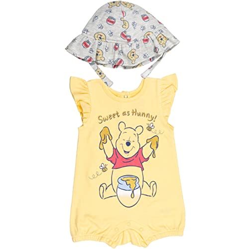 Disney Minnie Mouse Winnie the Pooh Nightmare Before Christmas Baby Girls Snap Romper and Bucket Sun Hat Newborn to Infant