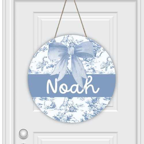 Winnie-the-pooh nursery door sign classic blue toile Custom baby Name Sign  Personalized nursery Door Maternity  welcome sign baby shower