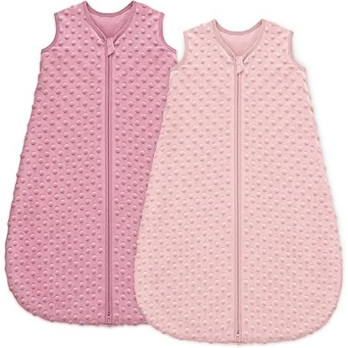 Fleece Baby Sleep Sack 0-6 Months with Plush Dots 1.5 Tog Baby Wearable Blanket with 2-Way Zipper Warm Sleeping Sack for Toddler Infant Newborn - Small, Pink
