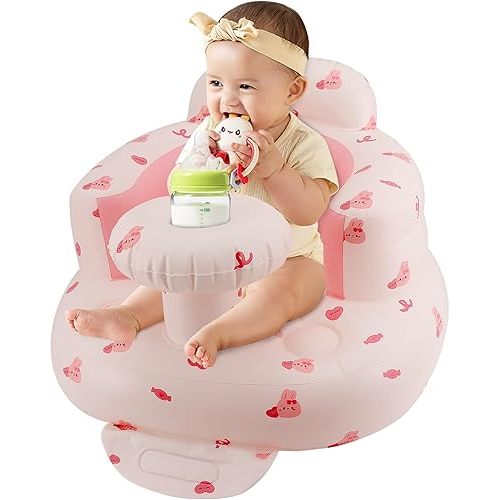 Pink Baby Inflatable Seat for Babies 3-36 Months Girl, Built in Air Pump, Bear Baby Support Seat Summer Toddler Chair for Sitting Up, Baby Shower Chair Floor Seater, Infant Back Support Sofa
