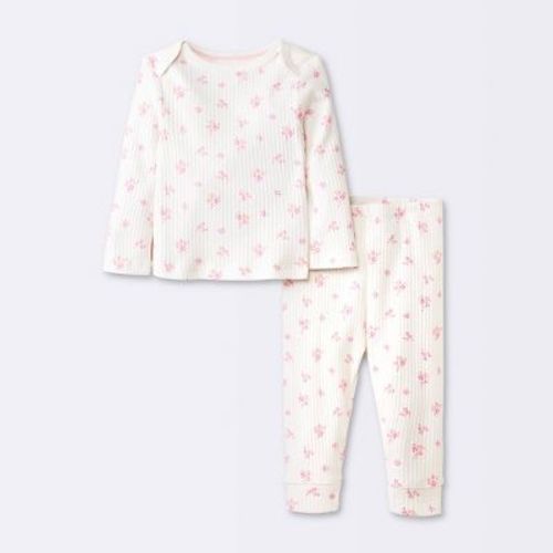 Baby Girls' Basic Wide Ribbed Top & Bottom Set - Cloud Island™ Cream, Size: 3-6M