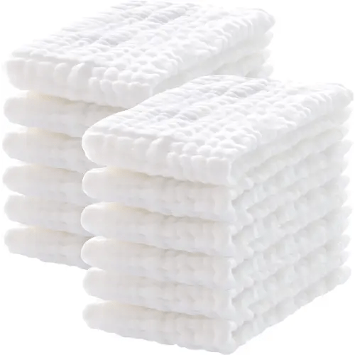 12 Pack Muslin Burp Cloths 100% Cotton Muslin Cloths Large 20''x10'' Extra Soft and Absorbent Baby Burping Cloth - White