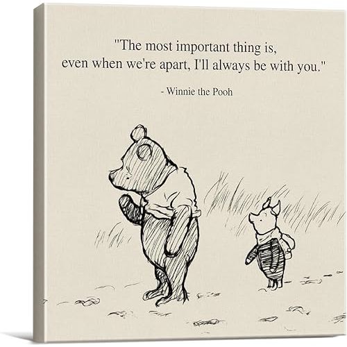 Classic Winnie the Pooh Wall Art Decor Retro I'll Always Be with You Quotes Sayings Canvas Painting Pictures Framed Print Sign Artwork Ready to Hang (8x8 Inches)