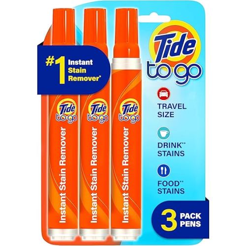 Tide Pen Stain Remover for Clothes, Tide To Go Pen, Instant Stain Remover Pen & Spot Cleaner, Portable & Travel-Friendly, Works on Food & Drink Stains, Fits in Purses & Bags, 3 Count (Pack of 1)