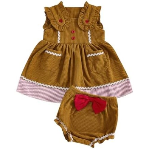 Rtnnsbbfcm My First Christmas Baby Girl Outfit Corduroy Gingerbread Man Tank Tops + Bloomers Newborn Christmas Clothes