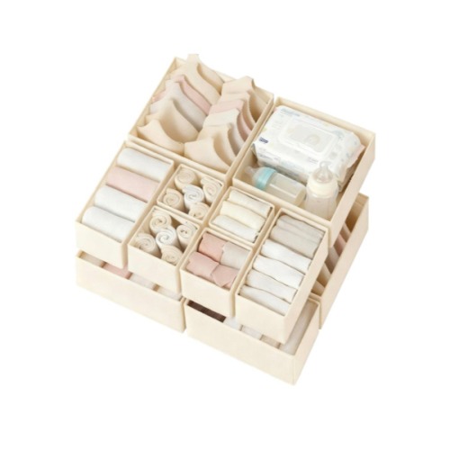 Criusia Drawer Organizer Clothes 12 Pack, Dresser Organizer for Nursery Bedroom Closet Organization and Storage - Baby Clothes Organizer Bins - Drawer Divider for Sock Underwear Bra Ties (Beige)