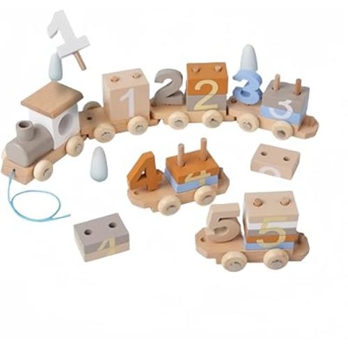 Wooden Train Toy, Digital Enlightenment Wooden Train, Number and Quantity Cognition, Montessori Toy, Suitable for Children 3-6 Years Old