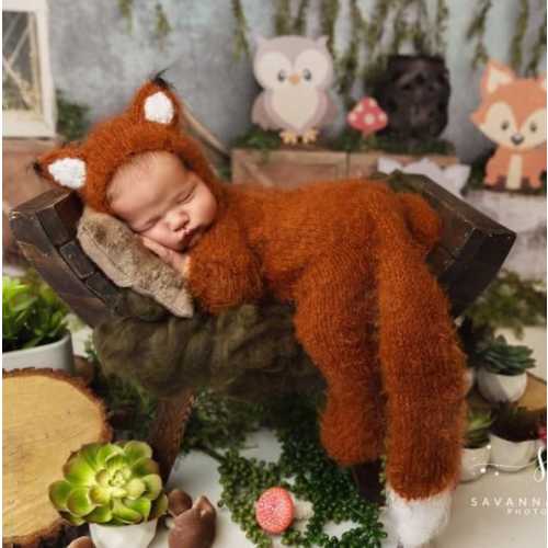 Newborn fox costume Halloween knitted crochet outfit overall suit bonnet hat infant sitter baby girl boy toddler child gift photography prop