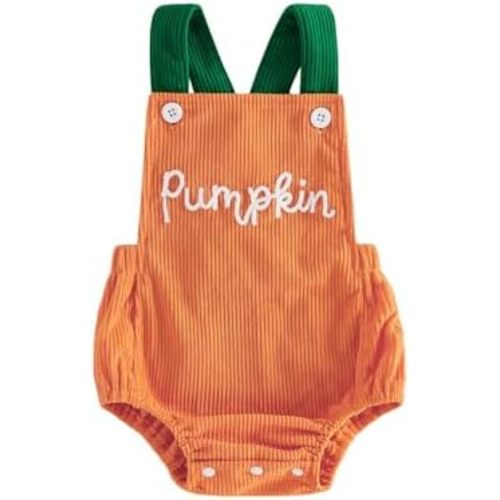 Newborn Baby Girl Boy Halloween Romper Sleeveless Backless Pumpkin Button Bodysuit Jumpsuit Fall Winter Outfits