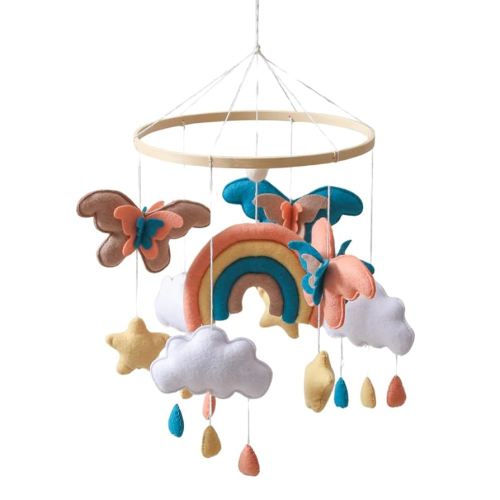 Boho Baby Crib Mobile –Handmade Nursery Hanging Mobile for Baby Boy & Girl - Perfect Bohemian Nursery Room Decor with Felt & Leather - Great Newborn Gift (Dreambutterfly)