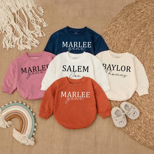 Oversized Custom Name Baby Romper, Bubble Romper, Letter Baby Sweatshirt, Baby Sweatshirt, Blue baby Sweatshirt Romper, Custom Baby Romper