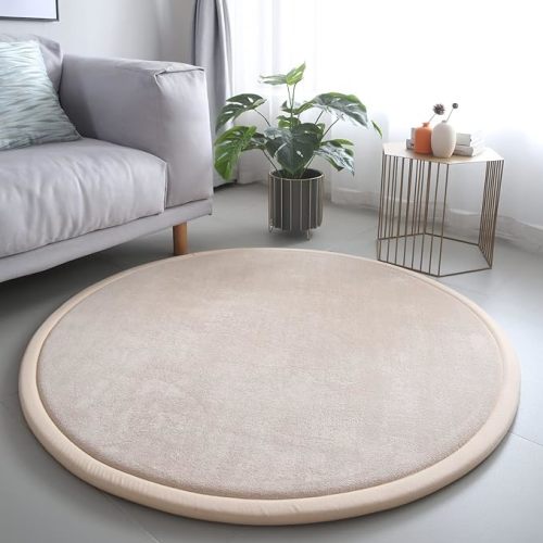 Thick Kids Round Rug - Coral Velvet Area Rugs, Memory Foam Circular Carpet for Nursery Playroom Home Decor Dormitory, Diameter 47 inch, Brown - 47" Round