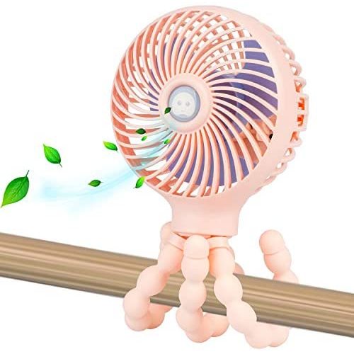 Mini Handheld Personal Portable Fan, Baby Stroller Fan, Car Seat Fan, Desk Fan, with Flexible Tripod Fix on Stroller Student Bed Bike Crib Car Rides, USB or Battery Powered (Pink)