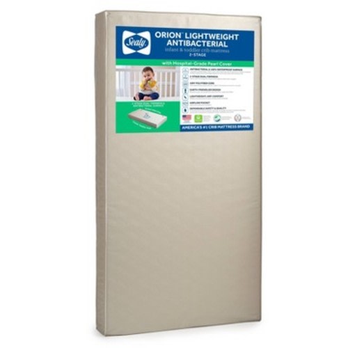 Sealy Orion 2-Stage Sustainable Antibacterial Baby Crib Mattress and Toddler Bed Mattress - White