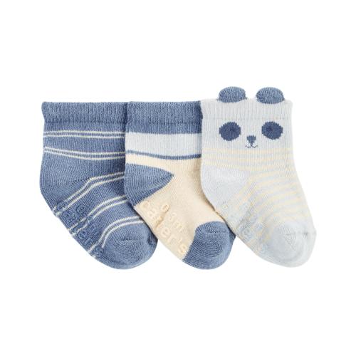 Baby 3-Pack Panda Booties - Style,Blue/White
