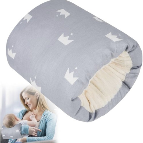 Baby Feeding Arm Pillow,Soft Cotton Bottle Nursing Arm Pillows for Newborn,Breastfeeding Pillows for More Support for Mom and Baby,Portable and Washable,Ergonomic Nursing Essentials(Grey Crown)