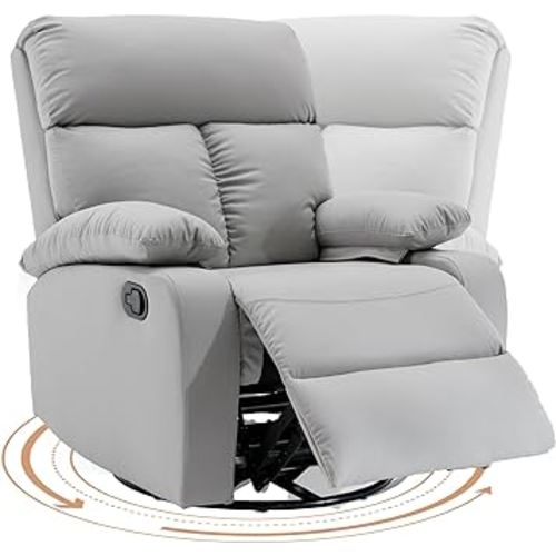 Swivel Rocker Recliner,Rocking Recliner Chair with Adjustable Footrest for Small Spaces,Small Rocker Recliner Chair for Living Room,Bedroom,Nursery - Light Grey