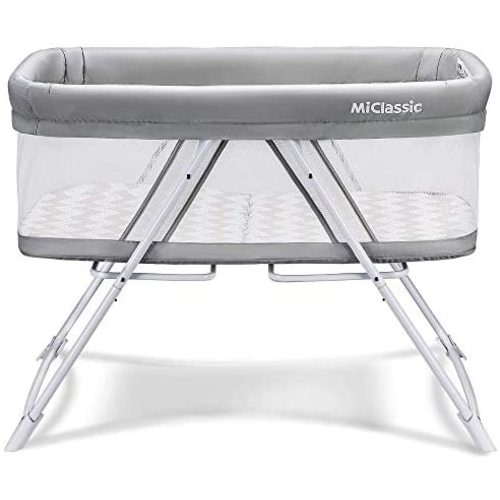 MiClassic All mesh 2in1 Stationary&Rock Bassinet One-Second Fold Travel Crib Portable Newborn Baby (Crystal)