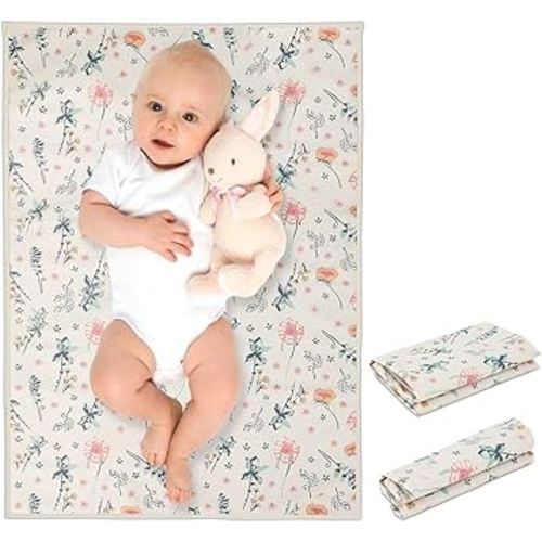 Vegan Leather Baby Changing Mat - Wipeable Portable Changing Pad, Foldable Travel Changing Mat for Baby, Newborns Toddlers Shower Gifts (Floral,20"*28")