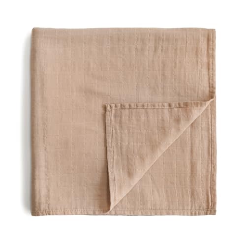 mushie Muslin Baby Swaddle Blanket | 100% Organic Cotton (Pale Taupe)
