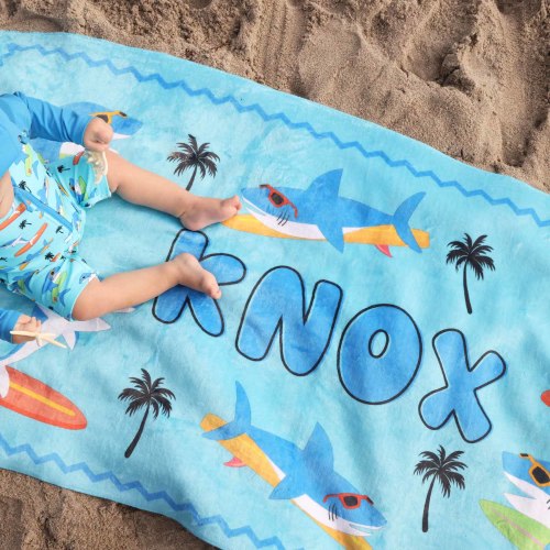Surfin' Sharks Personalized Kids Beach Towel