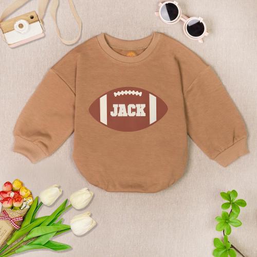 Personalized Football Baby Name Romper Sweatshirt, Football Baby Bodysuit, First Birthday Baby Romper, Game Day Baby Outfit