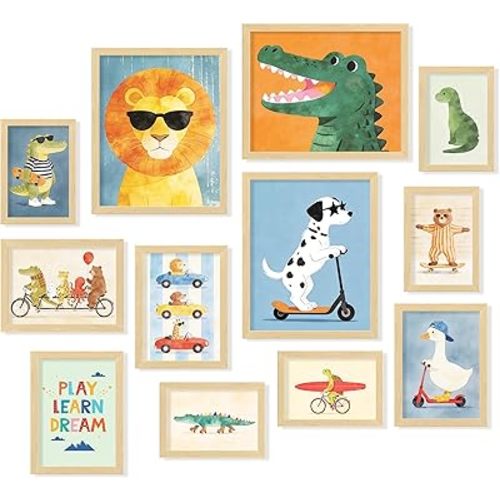 Baby Boy Nursery Wall Decor - Colorful Animal Posters For Room Aesthetic, Cartoon Nursery Pictures Kids Wall Art For Bedroom, Playroom (Unframed)