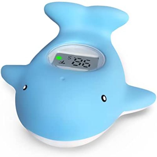 Baby Bath Tub Thermometer - Bathtub Water Thermometer with Room Temperature - Safety Floating Whale Bathtub Toy - New Upgraded Mute Flashing Alert, Gift for Mom Newborn Infant