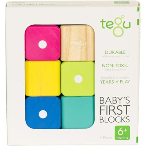 Tegu 6 Piece Magnetic Baby’s First Building Blocks, Tints