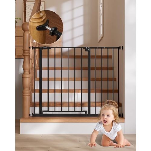 InnoTruth 28.9-42.1" Baby Gate for Stairs & Doorways, 30" Tall, Extra-Wide Dog Gate with 2-Way Swing, Easy Walk-Through & Dual Lock, Pressure Mount Child Safety Gate for Indoor Use – Black