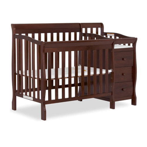 Dream On Me Jayden 4-in-1 Mini Convertible Crib And Changer in Espresso, Greenguard Gold Certified, Non-Toxic Finish, New Zealand Pinewood, 1" Mattress Pad