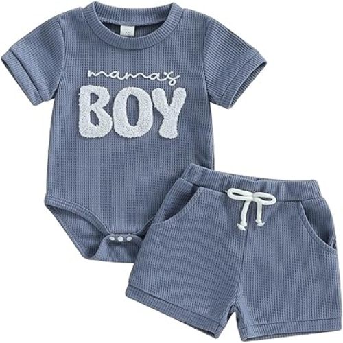 allshope Newborn Baby Boy Summer Outfit Set New To The Crew Embroidery Romper Jumpsuit Shorts Infant Waffle Clothes