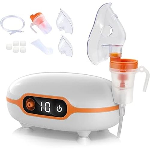 04 Portable Nebulizer, Nebulizer Machine for Adults Kids, Mini Handheld Nebulizer with Mouthpiece Adults&Chlid Masks, Steam Inhaler of Cool Mist for Travel and Home Use