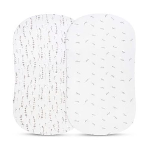 Ely's & Co. Baby Fitted Bassinet Sheet 100% Combed Jersey Cotton Forest Grey Leaf