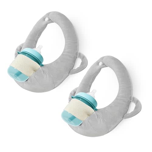 FIKETLXU 2 Pack Baby Bottle Holder, Nursing Pillow for Breastfeeding, Twin Baby Feeding Pillow, Bottle Holder for Baby, Bottle Holder for Baby Self Feeding, Newborn Essentials(Gray)